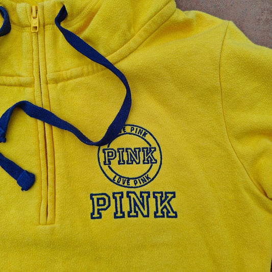Victoria’s Secret PINK Yellow Hoodie Half Zip Pullover Sweatshirt Size XS