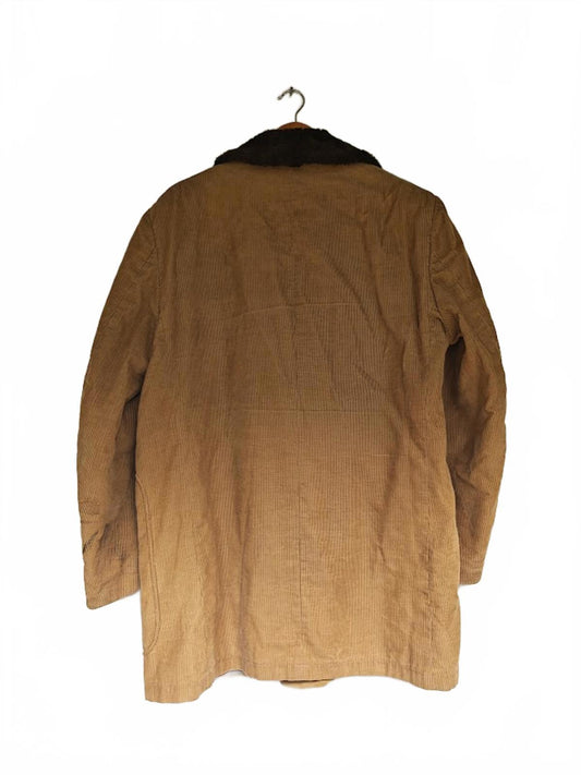 Vintage Men’s Corduroy Coat Brown Button Front Jacket with Faux Fur Collar