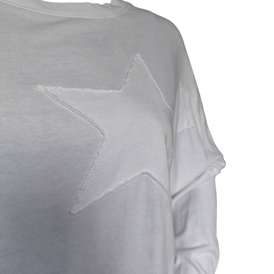 Sundry Star Appliqué Crewneck Sweatshirt – White, Made in USA, Relaxed/Cropped Fit