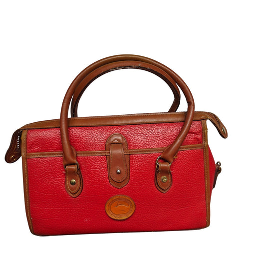 Dooney & Bourke All Weather Leather Satchel – Red Pebbled w/ British Tan Trim, Zip-Top, Vintage 80s/90s