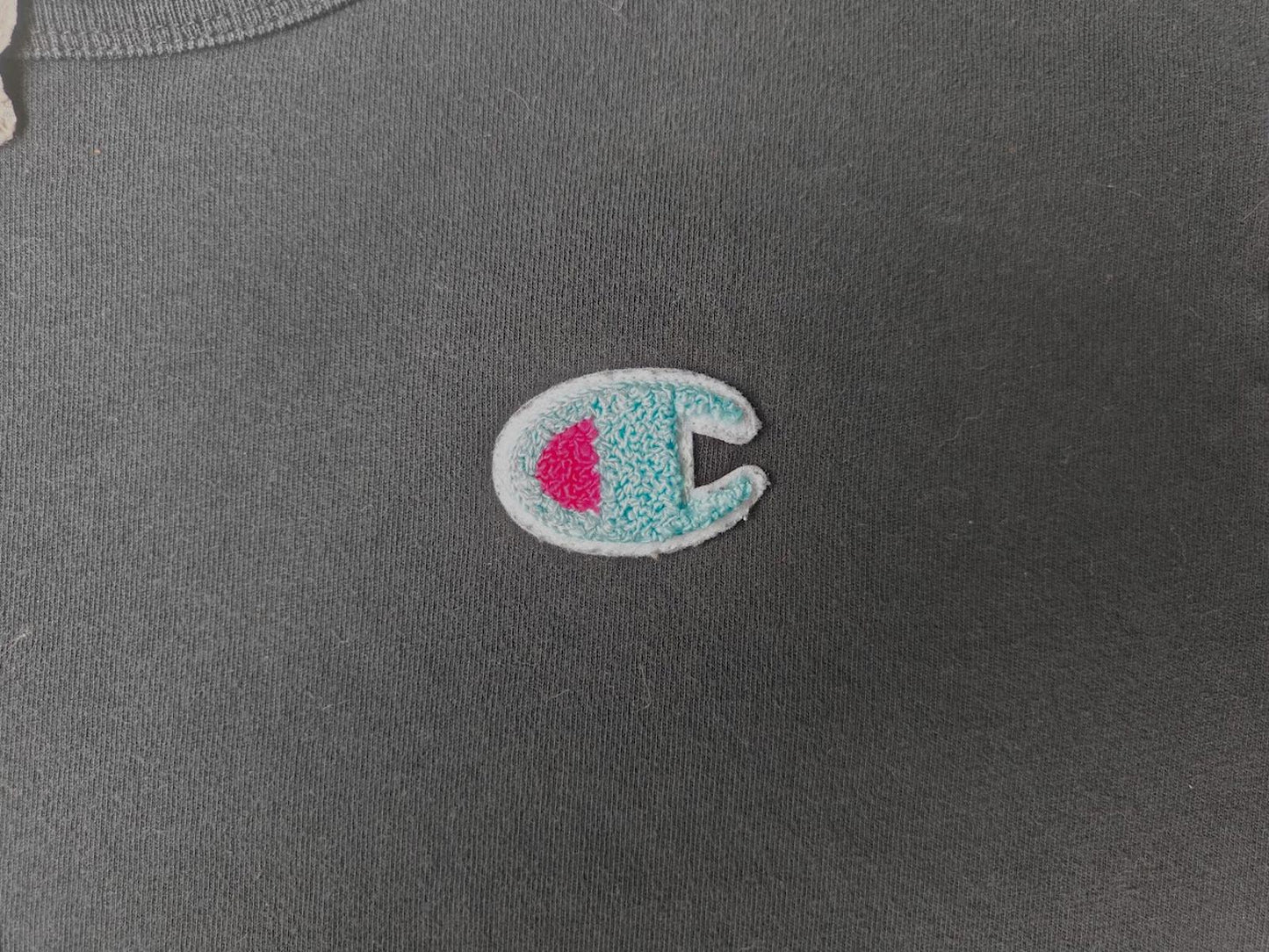 Champion Black Crop Tee With Pink/Blue Patch - Size M