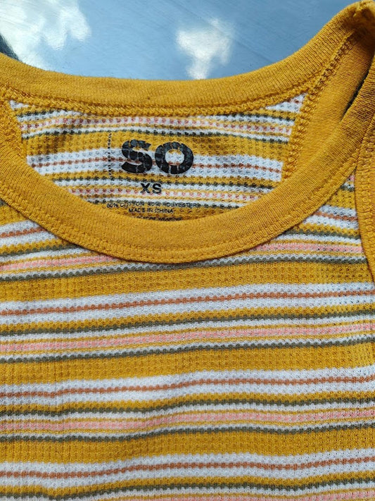 SO Yellow White Striped Ribbed Tank Top XS Juniors Summer Casual Retro