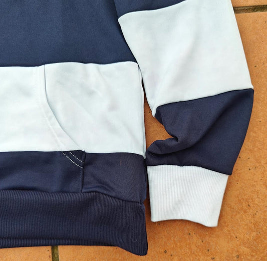 Navy Blue & White Striped Hoodie Sweatshirt Pullover Kangaroo Pocket Unisex