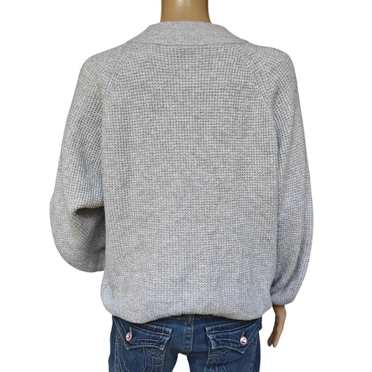 GAP Gray Waffle-Knit Crewneck Sweater Women’s L, Cotton-Blend Cozy