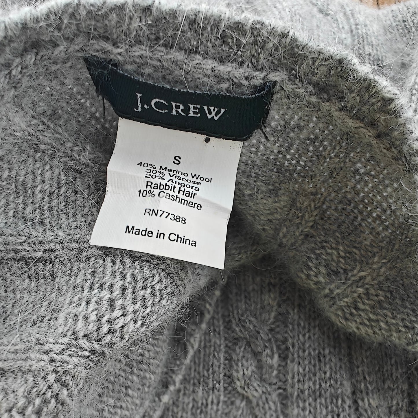 J.Crew V-Neck Cable Sweater S Gray Merino Angora Cashmere Blend