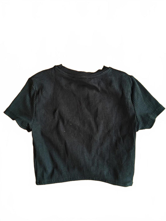 Bershka Black Fitted Crop Tee - Size XS