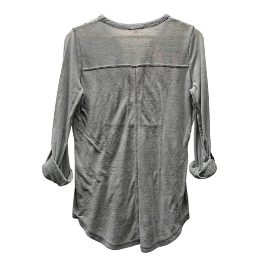 Jane & Delancey Gray Henley Top Roll-Tab Sleeves High-Low Hem Size M
