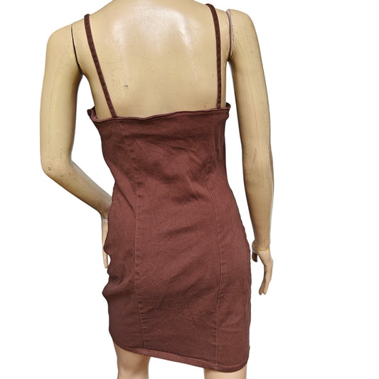H&M Divided Brown Denim Bodycon Mini Dress Adjustable Straps Size S