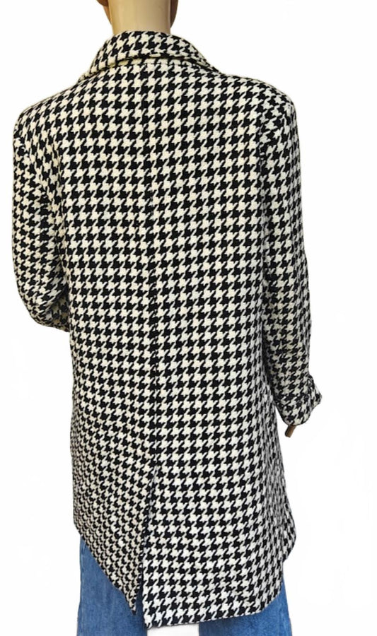 Black White Houndstooth Wool Coat Women’s Size L