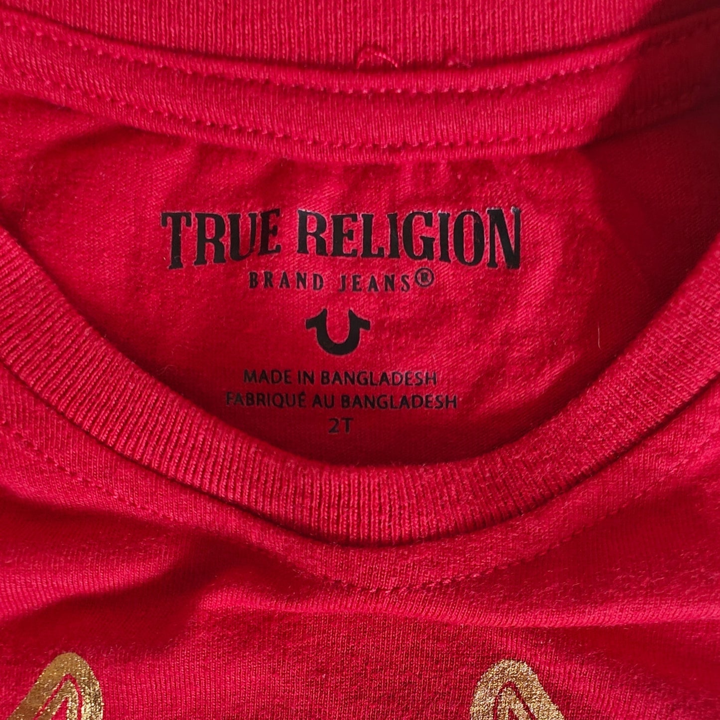 True Religion Baby Tee 2T NWT Red Gold Horseshoe Logo Short Sleeve