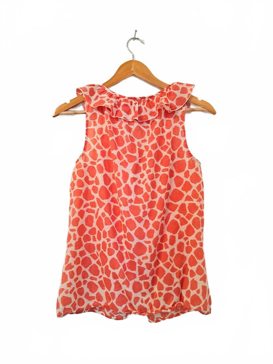 Loft Ruffle-Trimmed Orange and White Top - Size S