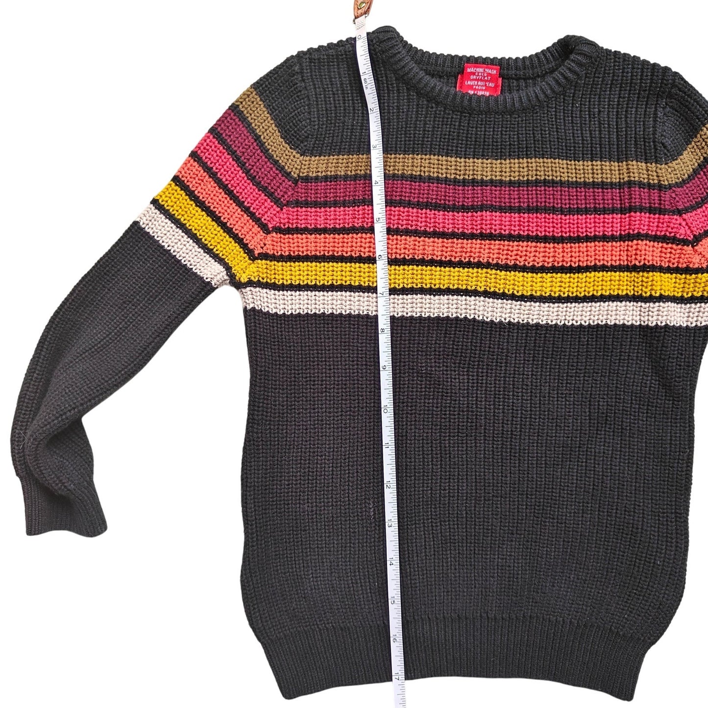 Lulu Kids Sweater 4/5 Rainbow Stripe Crewneck Knit Charcoal Gray