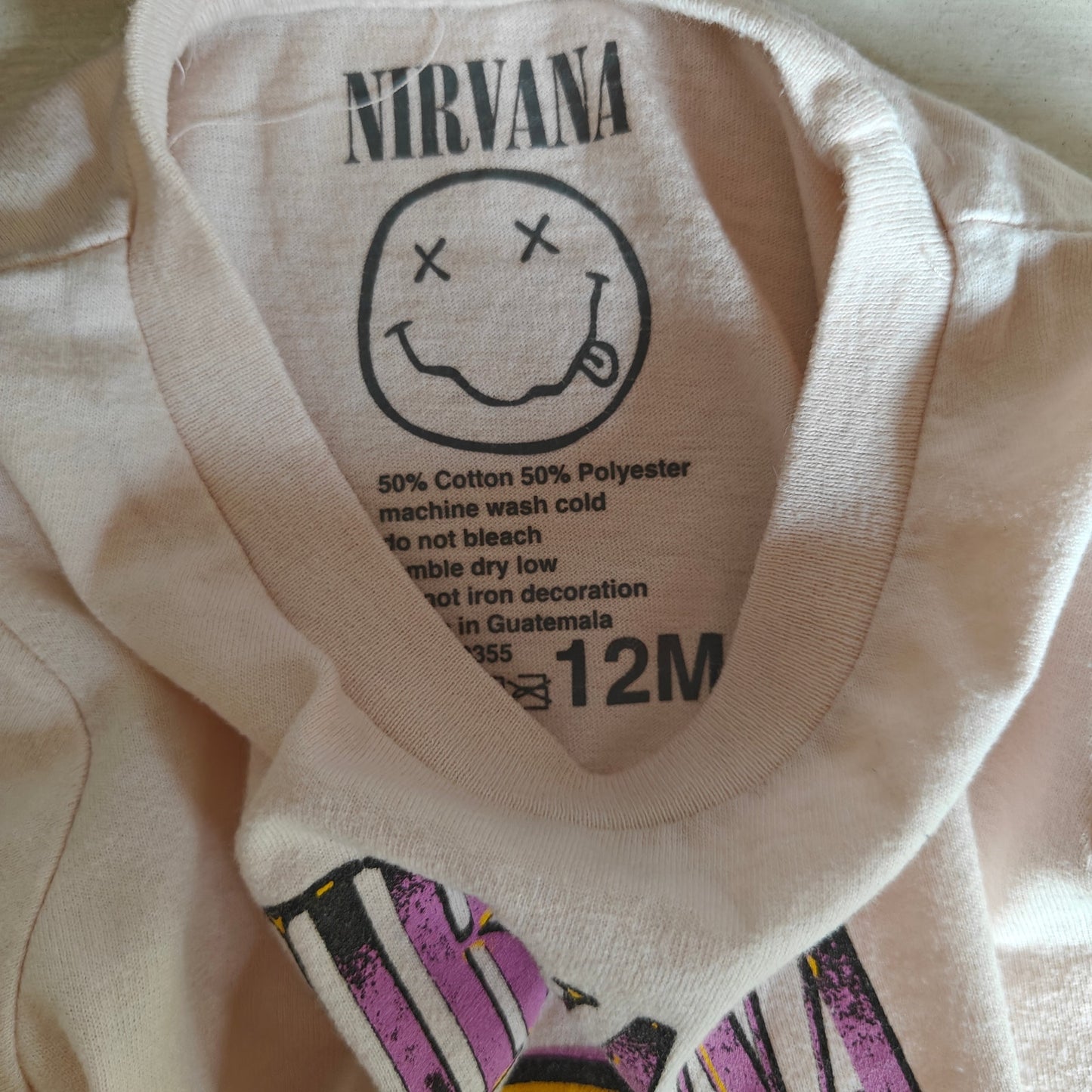 Nirvana Smiley baby tee 12M pink graphic band T-shirt, licensed rock