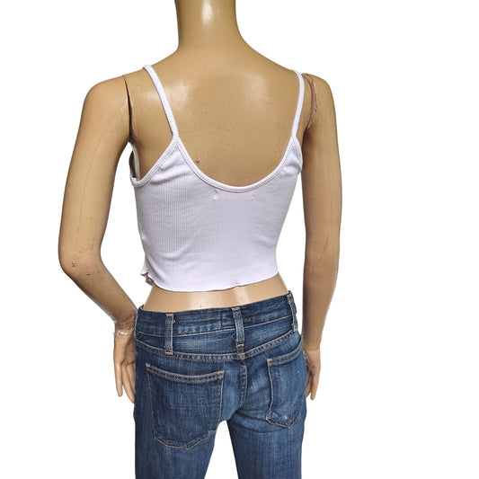 Urban Outfitters Ribbed Cutout Crop Tank Top White Sz S – Spaghetti Straps, Sharkbite Hem, Y2K