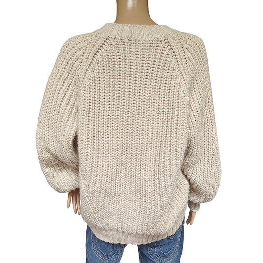American Eagle chunky V-neck cable knit sweater cream women’s L