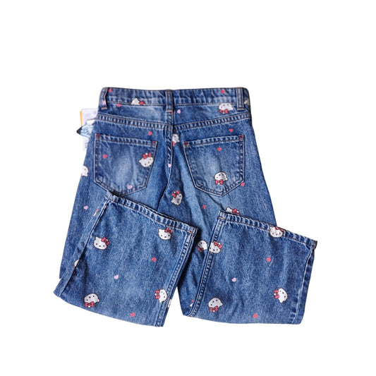H&M Hello Kitty Girls Slim Fit Wide Leg Jeans 4T NWT Blue Denim Hearts Print