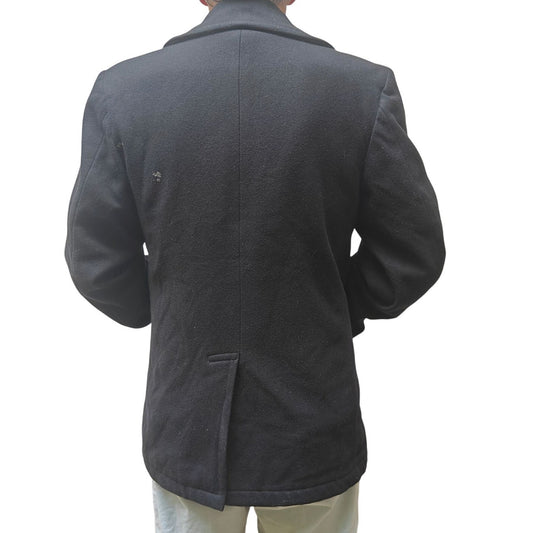 Vintage US Navy Pea Coat 40S Black Wool Double Breasted Military Issue Jacket