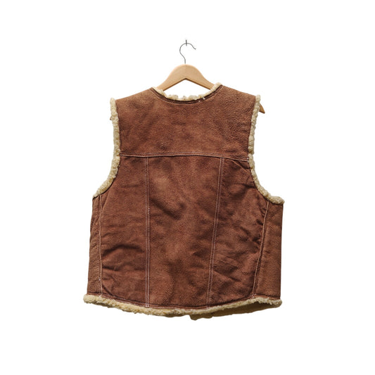 Vintage 70s Suede Leather Sherpa Vest | Western Snap Front | Made in Mexico | Brown Rancher Shearling-Style Unisex