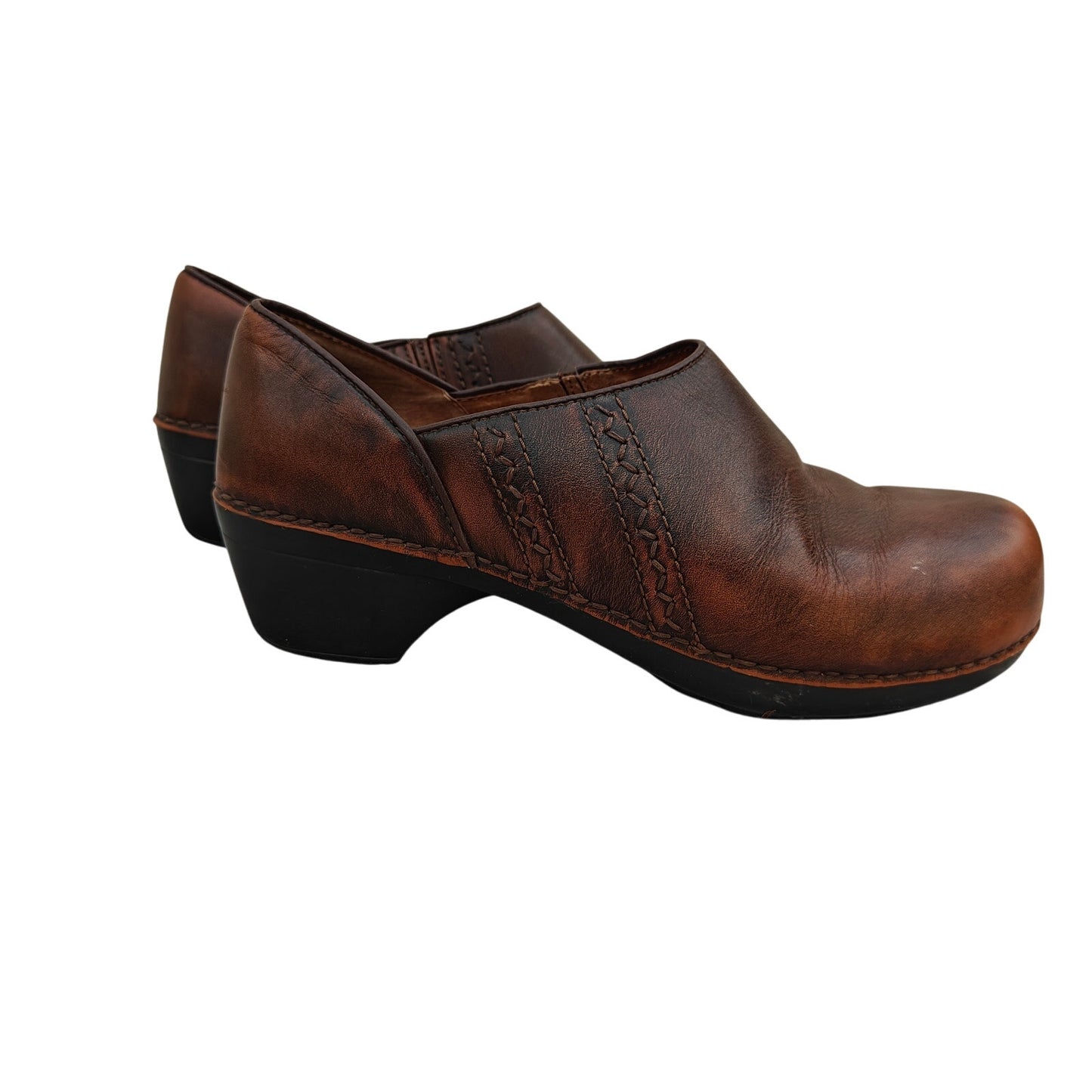 Dansko brown leather slip-on comfort heels, woven detail EU 40
