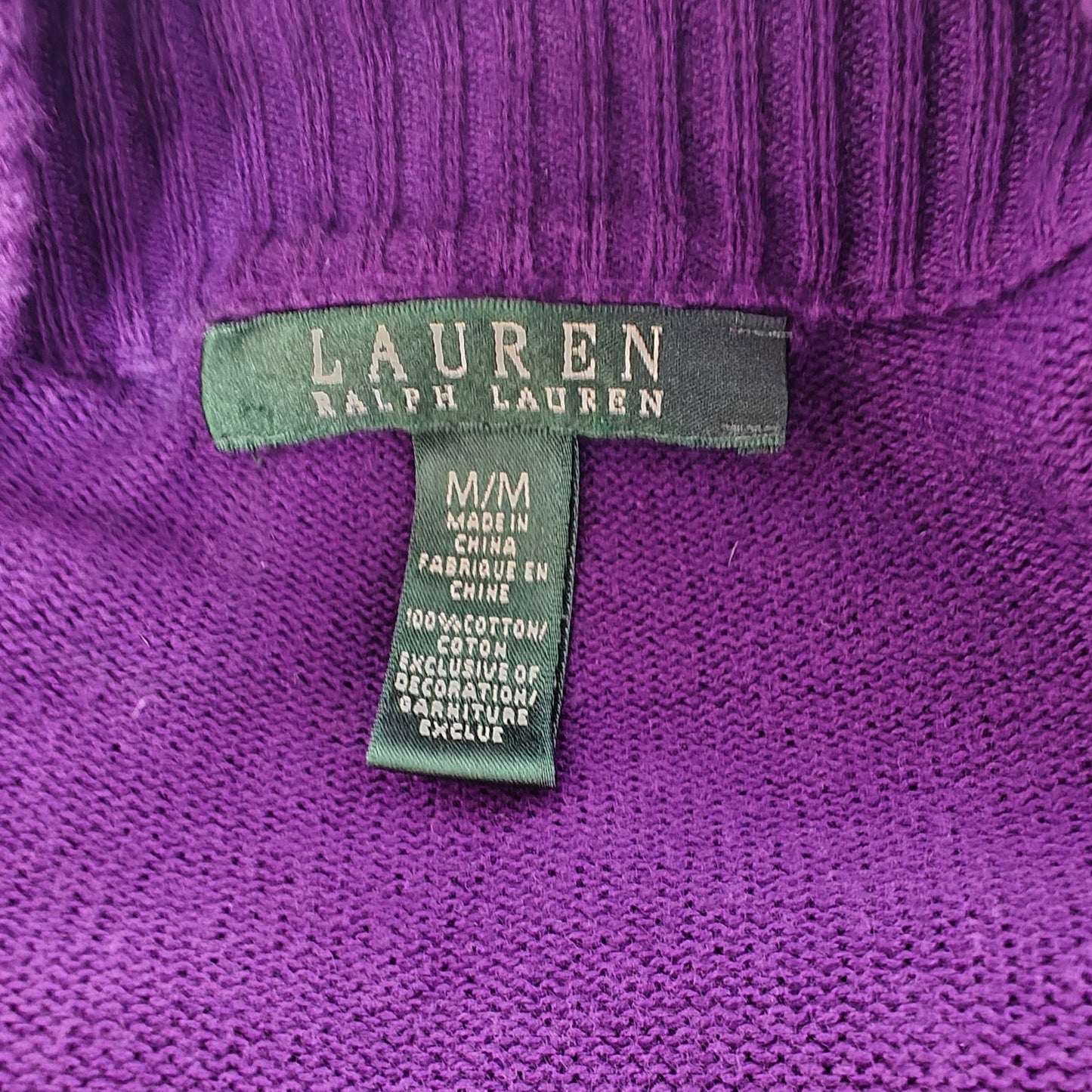 Lauren Ralph Lauren Purple Cotton Zip Cardigan Sweater M Crest Logo