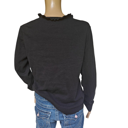 J.Crew Ruffle Mock Neck Button-Shoulder Sweater Black Women’s L