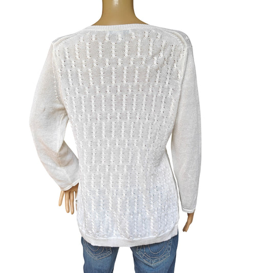 Tommy Bahama White Open-Knit V-Neck Sweater Cover-Up | Women’s M