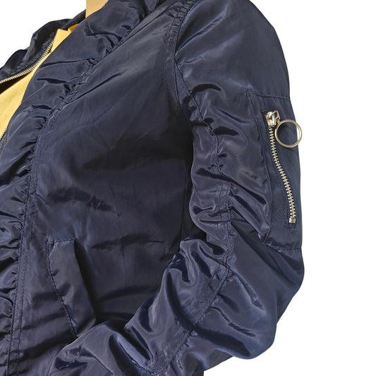 New Look Navy Bomber Jacket Women’s Size S Quilted Lined Zip Up Streetwear