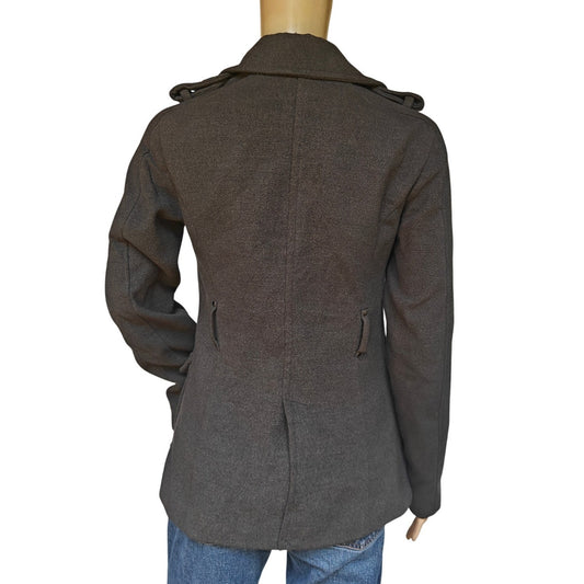 Hydraulic Double-Breasted Peacoat Jacket Women’s S Gray Faux Wool Floral Lining