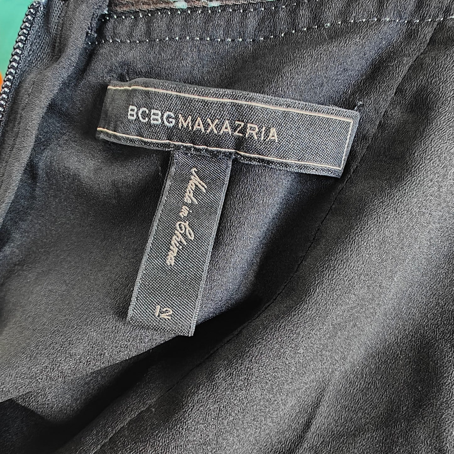 BCBGMAXAZRIA Striped Fit & Flare Dress w/ Tropical Print Trim – Size 12