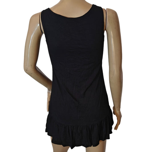 American Dream Black Sleeveless Mini Dress Ruffle Hem Stretch Womens S
