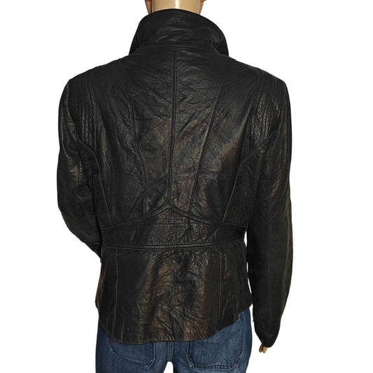 Kenneth Cole Reaction Black Leather Moto Jacket Women’s Large