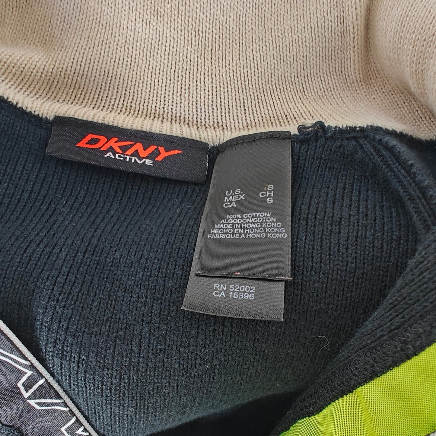 DKNY Active Colorblock Ribbed Half-Zip Sweater Top Small Black/Cream