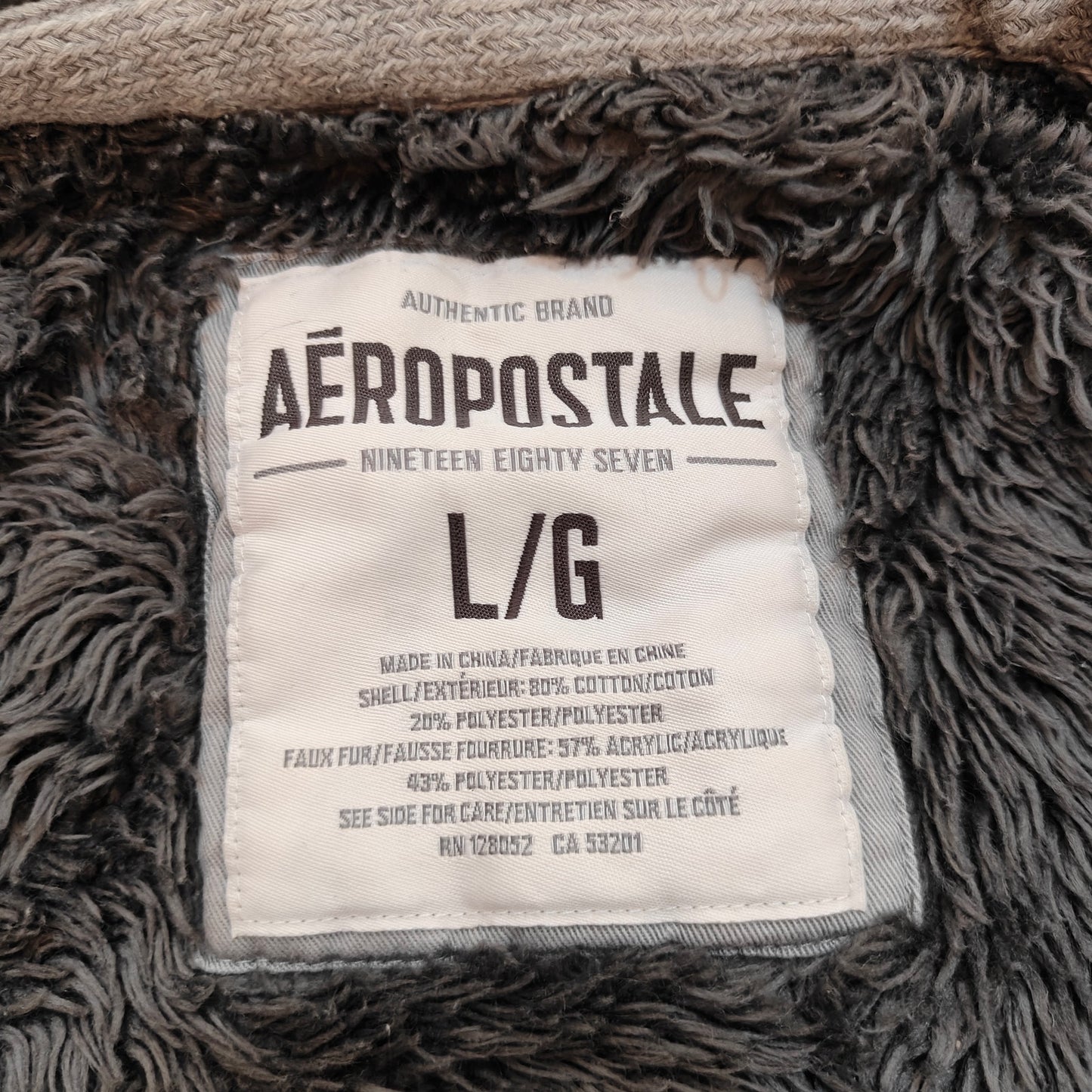 Aeropostale Sherpa Lined Zip Hoodie Gray Logo Est 1987 Size L/G