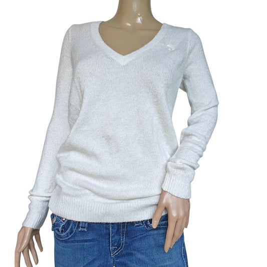 Abercrombie & Fitch Wool-Blend V-Neck Sweater Ivory Women’s Small