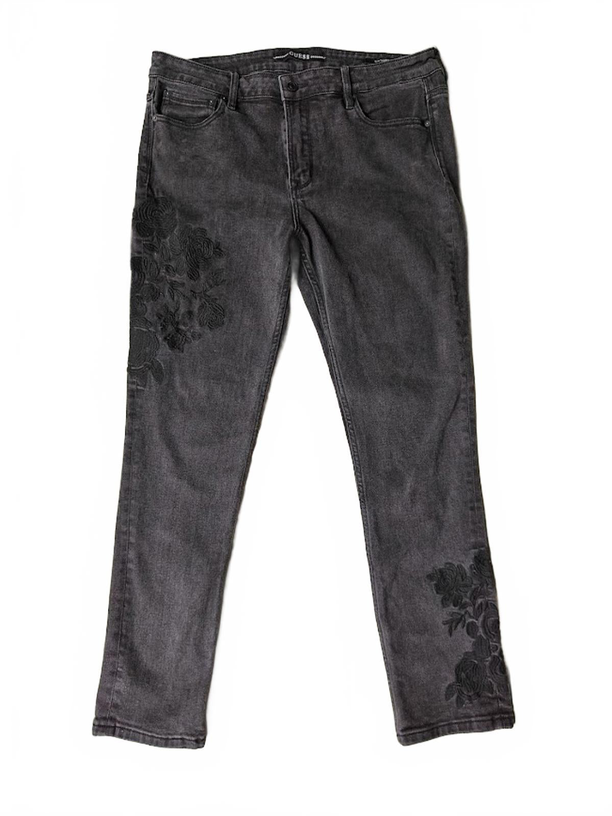 Guess Men's Slim Tapered Gray Embroidered Jeans - Size 36/32