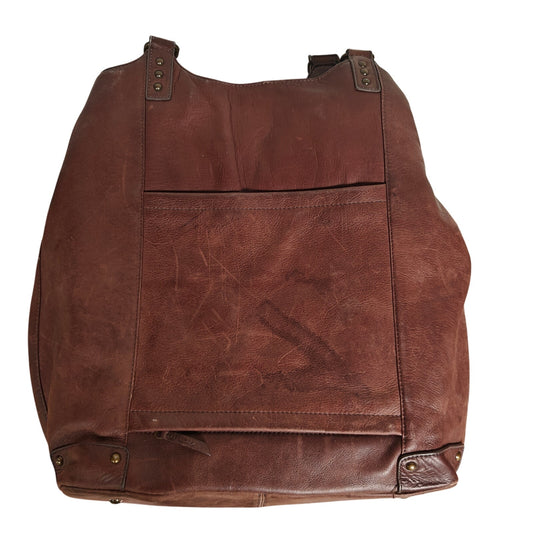 Solo Leather Tote Bag Brown Shoulder Work Laptop Carryall with Front Pocket