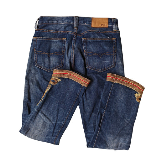 Polo Ralph Lauren Waverly Straight Crop Distressed Embroidered Jeans Sz 26