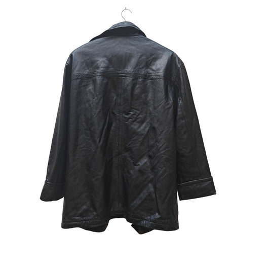 Winlit New York Genuine Leather Car Coat Black Button Front Quilted Lined Jacket (Vintage/90s)