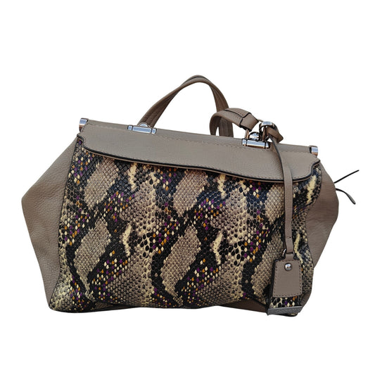 Vince Camuto snake-embossed leather satchel crossbody in taupe