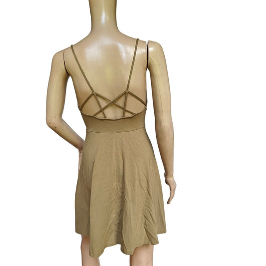 Forever 21 Olive Green Fit & Flare Mini Dress Spaghetti Strap Skater Style