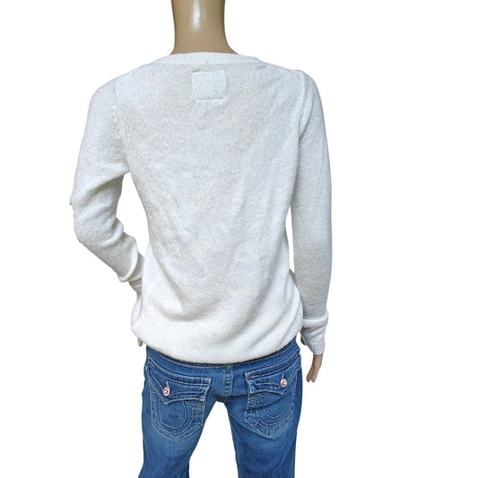 Abercrombie & Fitch Wool-Blend V-Neck Sweater Ivory Women’s Small