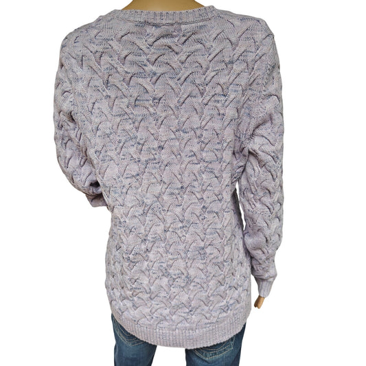 Lands’ End Drifter Cable Knit Sweater Girls L 14/16 Lavender 100% Cotton