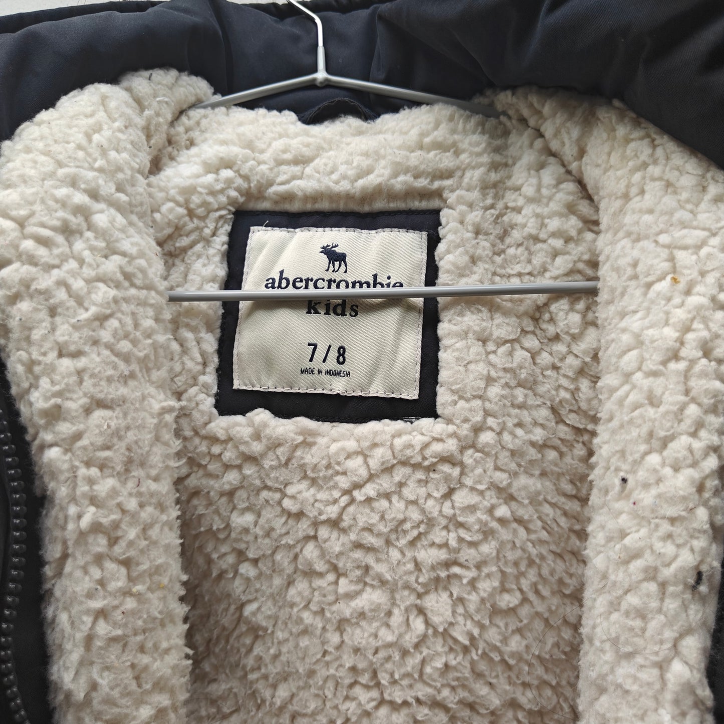 Abercrombie kids Sherpa Lined Parka 7/8 Black Faux Fur Hood Warm Coat
