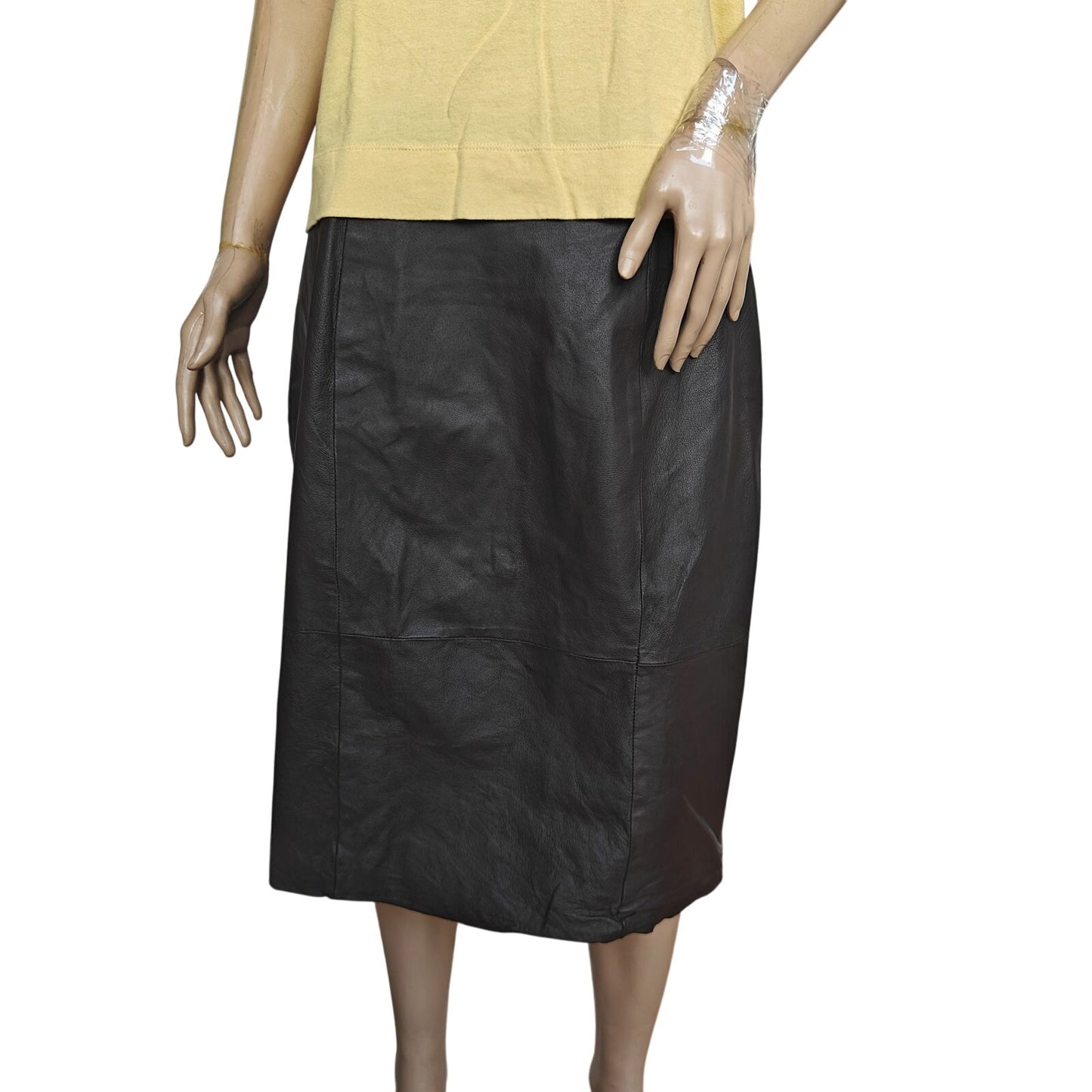 Venezia Leathers Genuine Leather Midi Skirt Brown Sz 16 | High-Waist Elastic Waistband, Lined (Vintage 90s/Y2K)