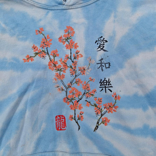Artist Union Tie Dye Hoodie Blue Floral Cherry Blossom Graphic Streetwear