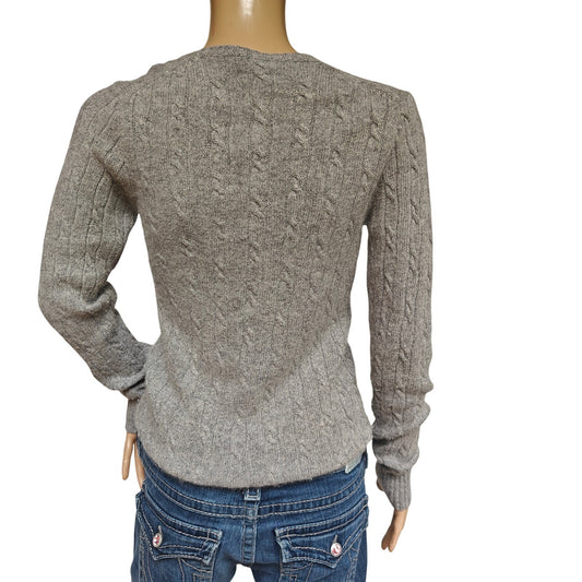 J.Crew V-Neck Cable Sweater S Gray Merino Angora Cashmere Blend