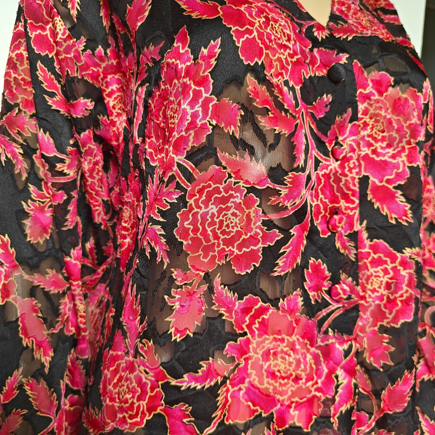 Victoria’s Secret Sheer Floral Nightgown Chemise Black/Red Sz Small