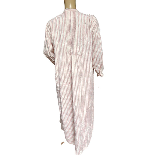 L.L.Bean Cotton Nightgown M – cream/red stripe, long-sleeve Henley, maxi