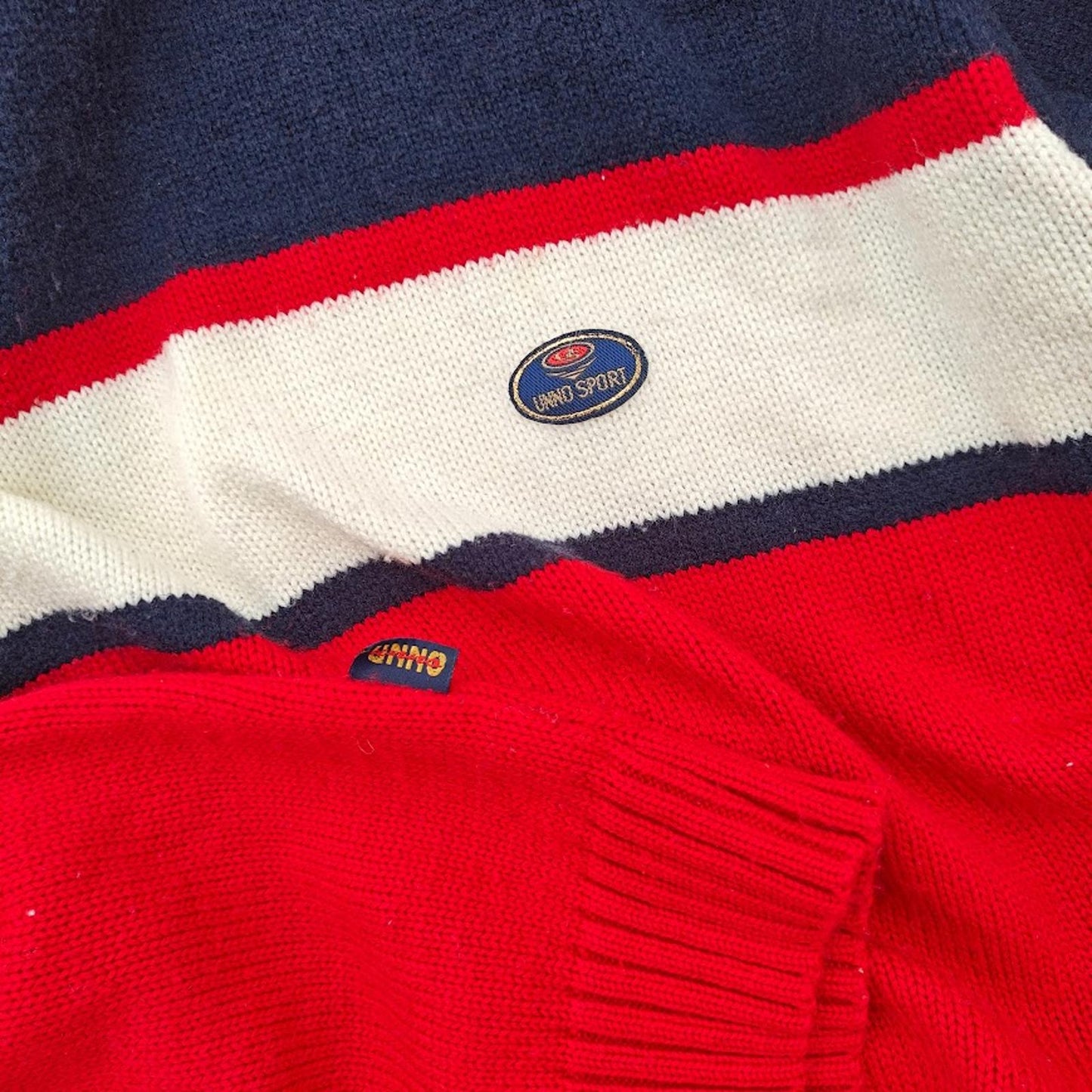 Vintage Unno Sport Ski Sweater Navy Red White Stripe Retro 80s 90s Style