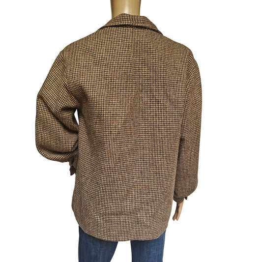Vintage 70s Wool Tweed Jacket Made in Uruguay Brown Checkered Houndstooth Coat